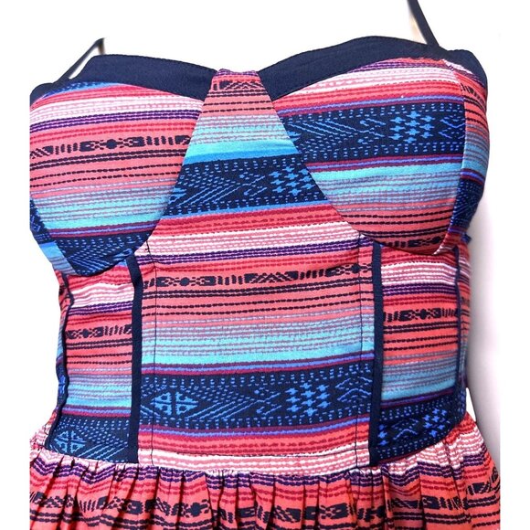 Band Of Gypsies Striped Corset Bustier Mini Dress Smocking Red Blue Size Small - Picture 8 of 13